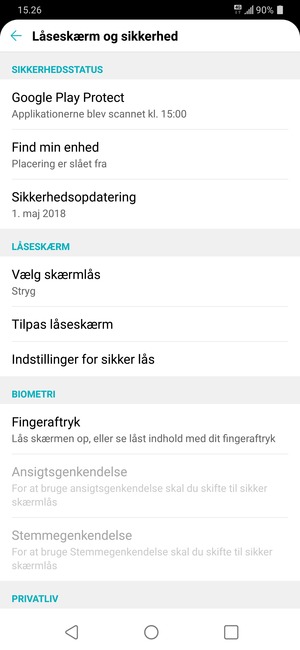 Vælg Vælg skærmlås