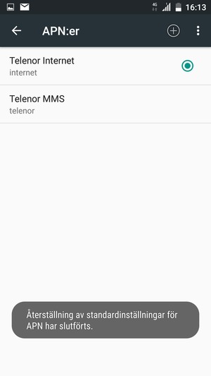 Din telefon kommer återgå till standardinställningar för internet och MMS