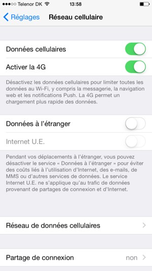 Sélectionnez Réseau de données cellulaires