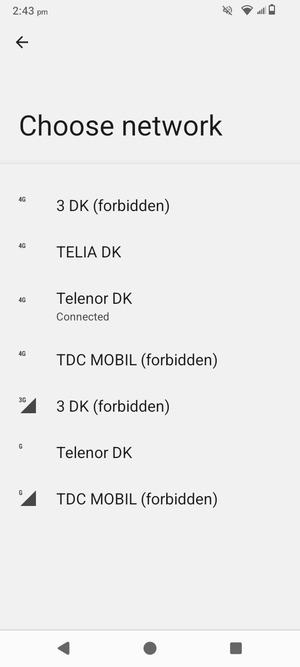 Select a network operator from the list