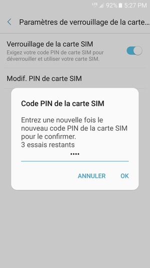 Veuillez confirmer votre nouveau code PIN de la carte SIM et sélectionner OK