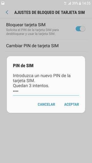 Introduzca su Nuevo PIN de la tarjeta SIM y seleccione ACEPTAR