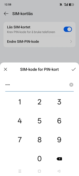 Skriv inn Gjeldende PIN-kode for SIM-kort og velg OK
