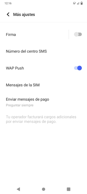 Seleccione Número del centro SMS