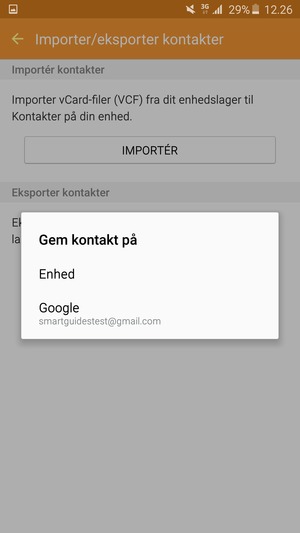 Vælg din Google konto