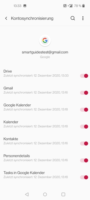 Stellen Sie sicher, dass Kontakte ausgewählt ist