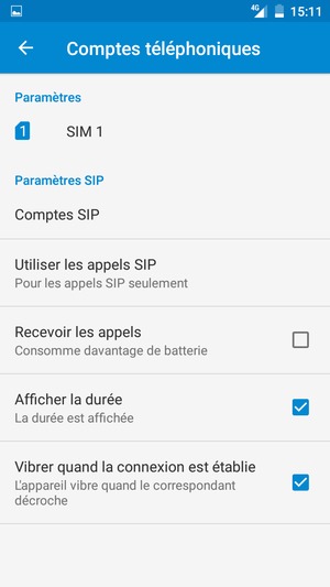 Sélectionnez SIM 1 ou SIM 2