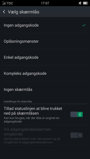 Vælg Oplåsningsmønster