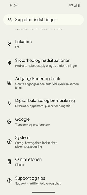 Scroll til og vælg Adgangskoder og konti