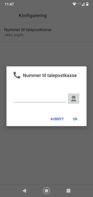Skriv inn Nummer til talepostkasse og velg OK