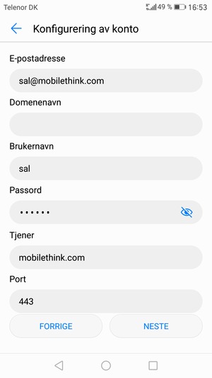 Skriv inn Exchange serveradresse