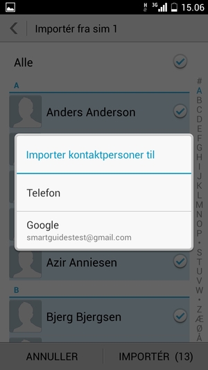 Vælg din Google konto