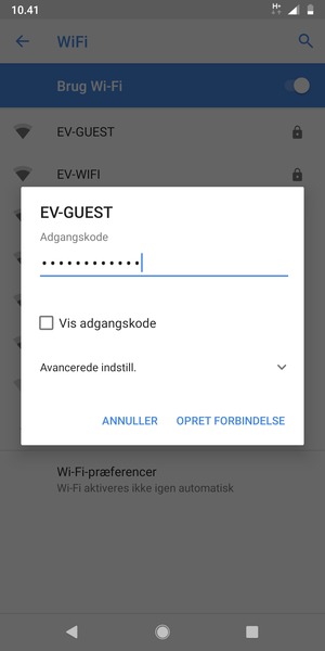 Indtast Wi-Fi adgangskoden og vælg OPRET FORBINDELSE