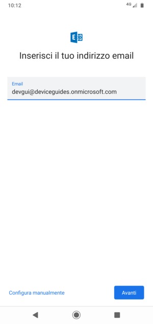 Inserisci il tuo indirizzo email e seleziona Configura manualmente