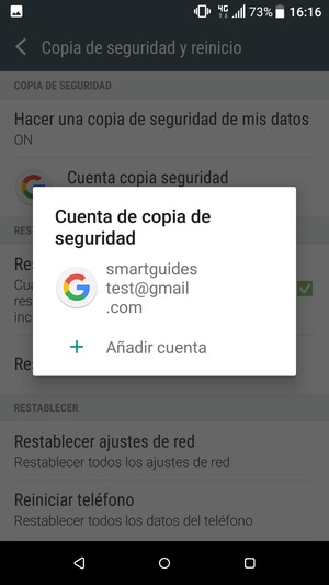 Seleccione su cuenta de copia de seguridad
