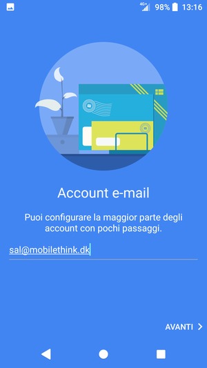 Inserisci il tuo indirizzo email e seleziona AVANTI