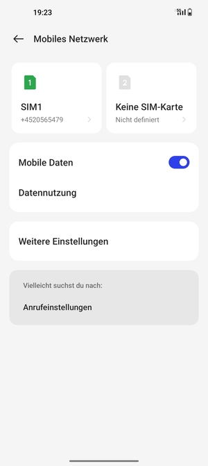 Wählen Sie SIM1 oder SIM2