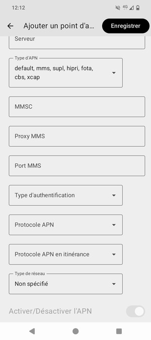 Faites défiler et sélectionnez Type d'APN