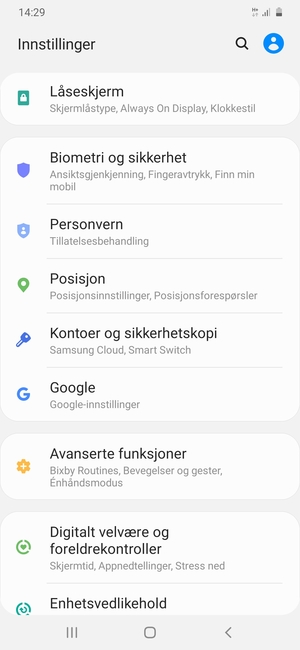 Bla til og velg Kontoer og sikkerhetskopi