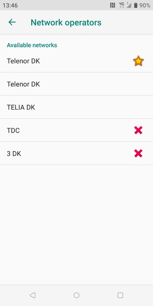 Select a network operator from the list