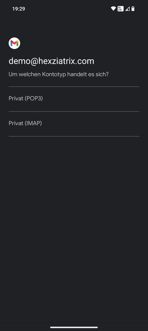 Wählen Sie Privat (POP3) oder Privat (IMAP)