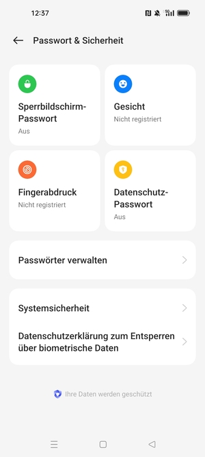 Um Ihre Bildschirmsperre zu aktivieren, gehen Sie zum Passwort & Sicherheit Menü und wählen Sie  Sperrbildschirm-Passwort