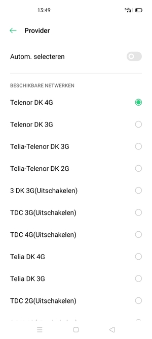 Selecteer een netwerkoperator uit de lijst