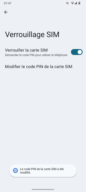 Votre code PIN de la carte SIM a été modifié