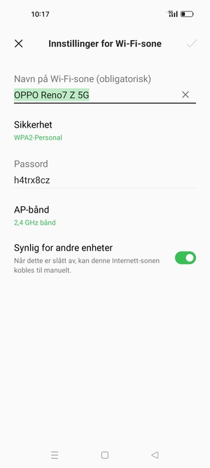 Skriv inn et Wi-Fi hotspot-passord på minst 8 tegn og velg OK