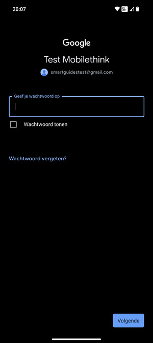 Voer uw wachtwoord in en selecteer Volgende
