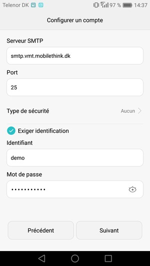 Saisissez l'adresse du serveur sortant