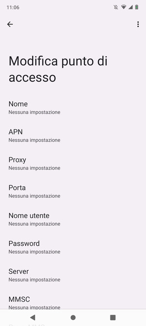 Inserisci le informazioni di Internet