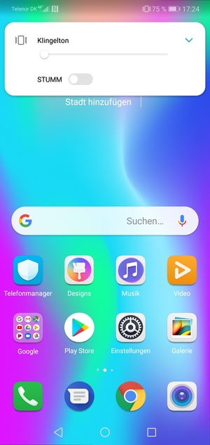 Für Vibrations-Modus gedrückt halten, welcher mit einer kurzen Vibration bestätigt wird
