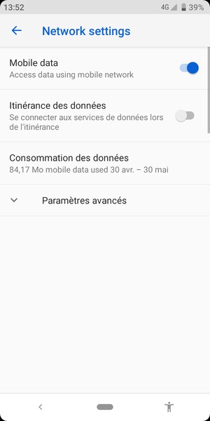 Pour changer de réseau en cas de problèmes de réseau, sélectionnez Paramètres avancés