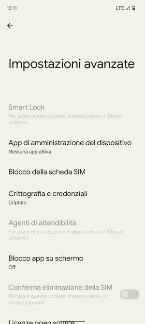 Scorri e seleziona Blocco della scheda SIM