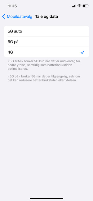 Hvis du ser dette skjermbildet, velg 4G
