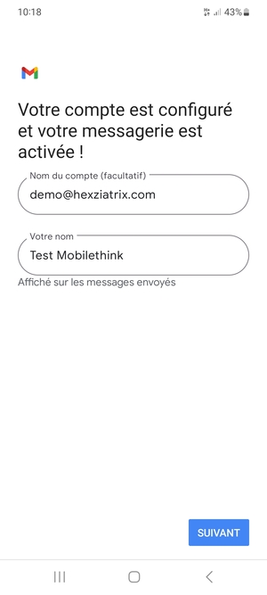 Donnez un nom à votre compte et saisissez Votre nom. Sélectionnez SUIVANT