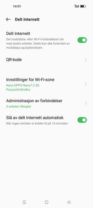 Telefonen din er konfigurert for bruk som et modem