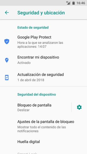Para activar su bloqueo de pantalla, vaya al menú Seguridad y ubicación y seleccione Bloqueo de pantalla