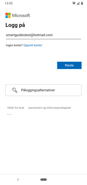 Skriv inn e-postadresse og velg Neste