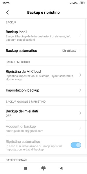 Seleziona Backup dei miei dati