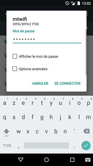 Saisissez le mot de passe du Wi-Fi et sélectionnez SE CONNECTER