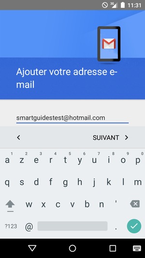 Saisissez votre adresse e-mail et sélectionnez SUIVANT