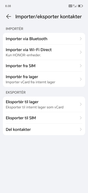 Vælg Importer fra SIM