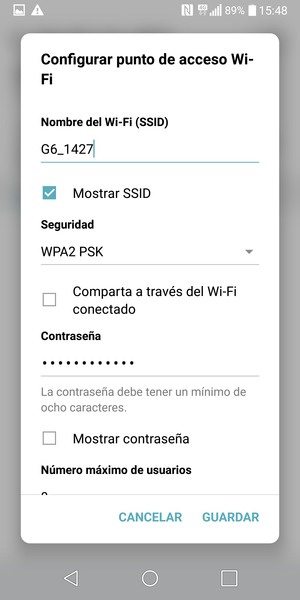 Introduzca una contraseña de al menos 8 caracteres y seleccione GUARDAR