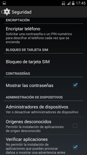 Para cambiar el PIN de la tarjeta SIM, vuelva al menú Seguridad y seleccione Bloqueo de tarjeta SIM