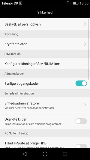 Vælg Konfigurer låsning af SIM/RUIM-kort