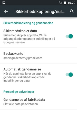 Vælg Backupkonto