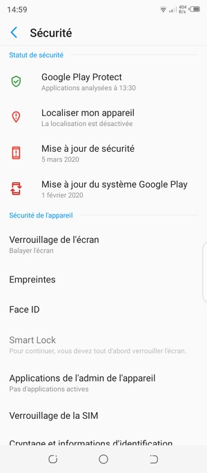 Sélectionnez Verrouillage de l'écran