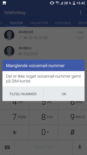 Hvis din telefonsvarer ikke er sat op, vælg TILFØJ NUMMER